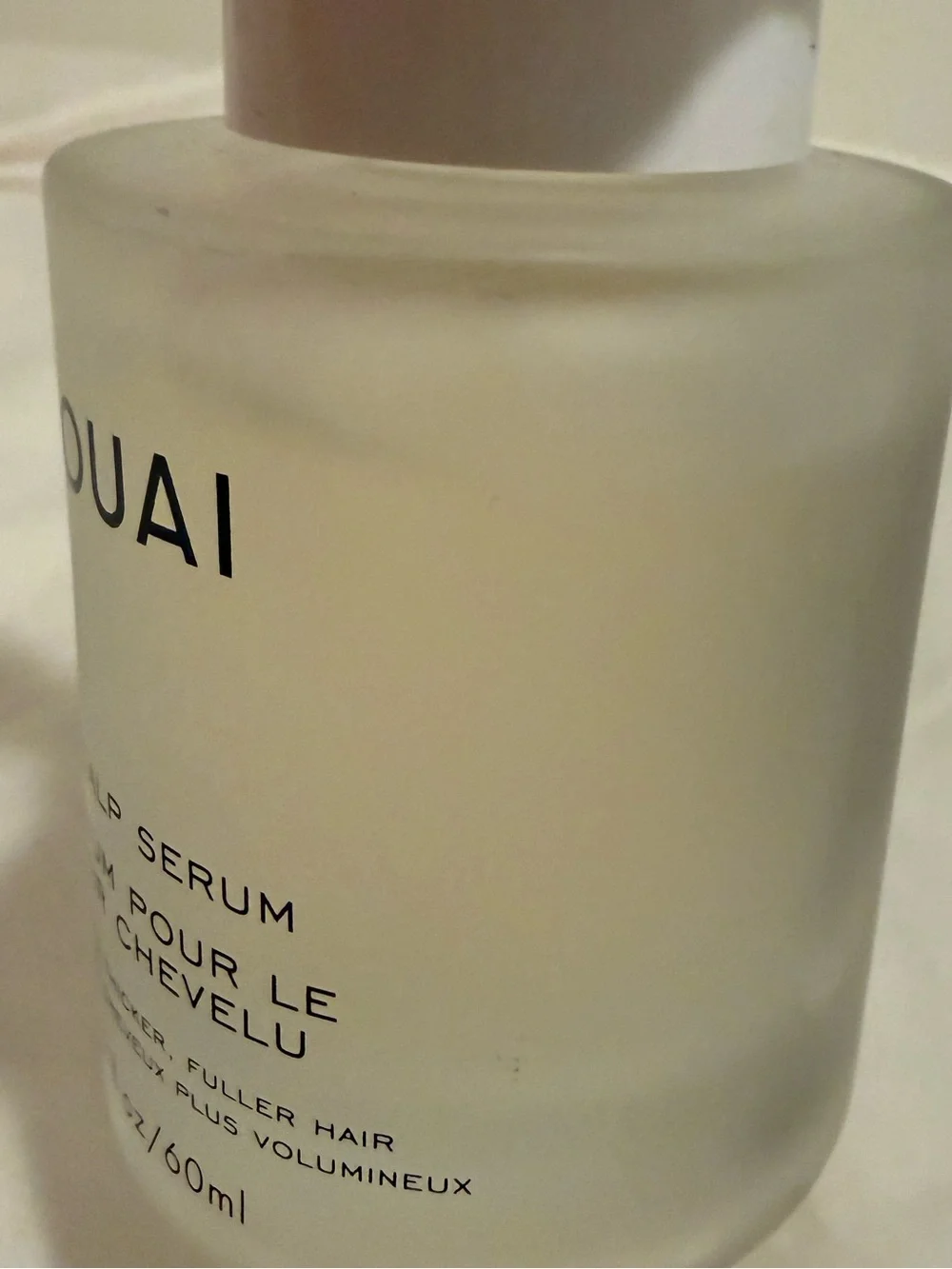 OUAI White Serum Bottle with Frosted Glass and White Cap